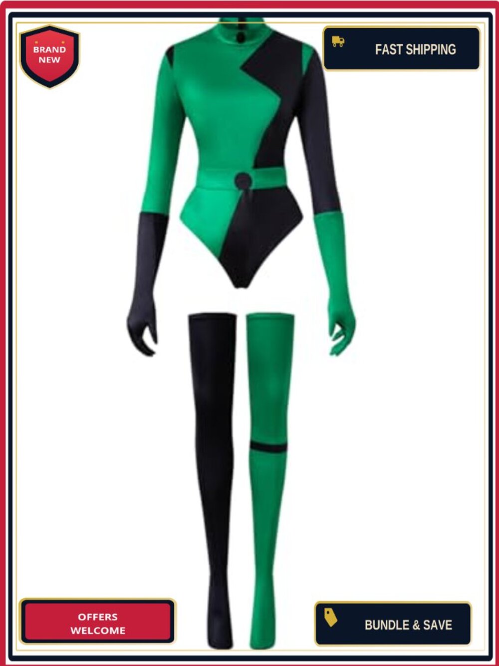 Womens Shego Cosplay Costume Long Sleeve Bodysuit Super Villain Halloween